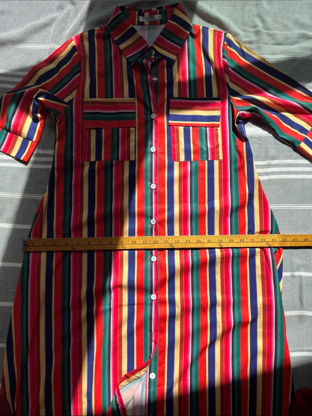 Striped Maxi Shirt Dress in Red, Green & Navy - Picture 8 of 10